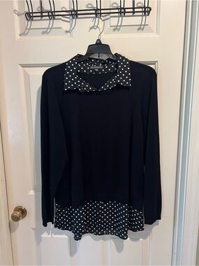 Adrianna Papell Black Polka Dot Layered-Look Sweater Top
